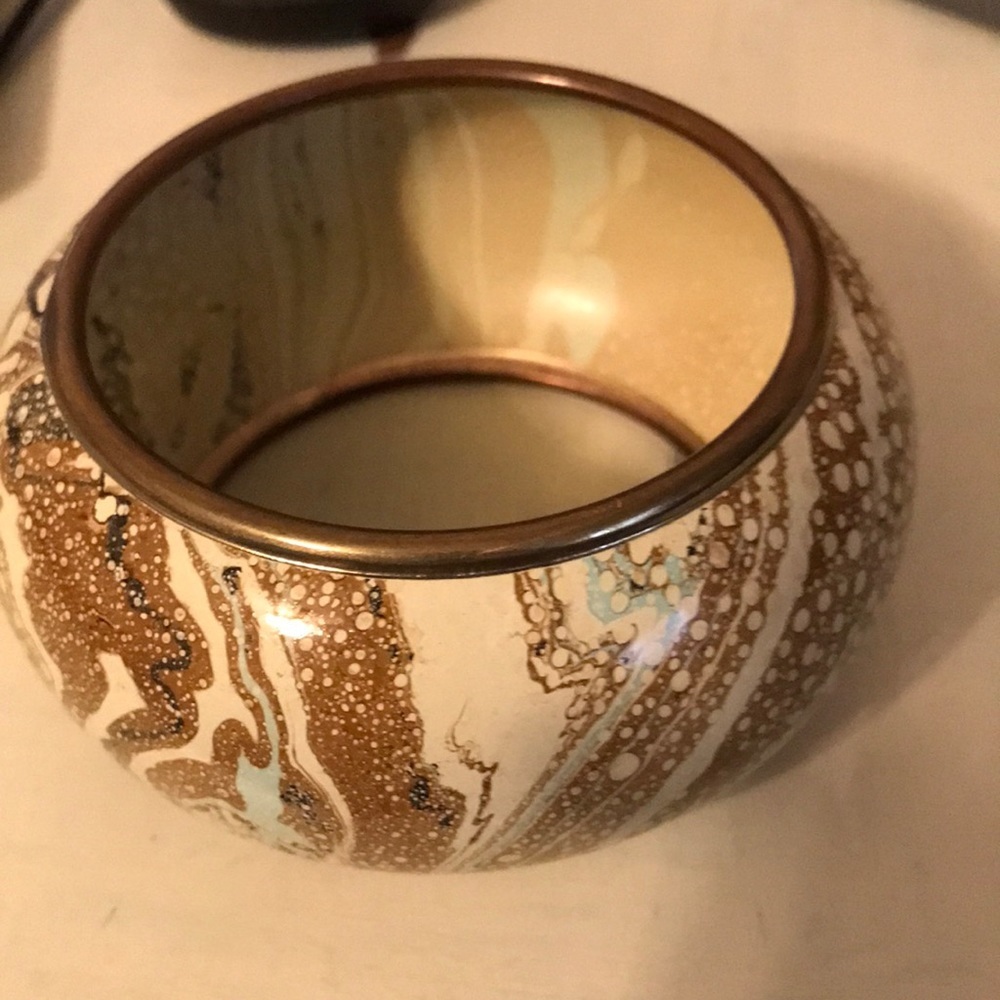Statement bracelet, metal with shades of cream brown and mint green